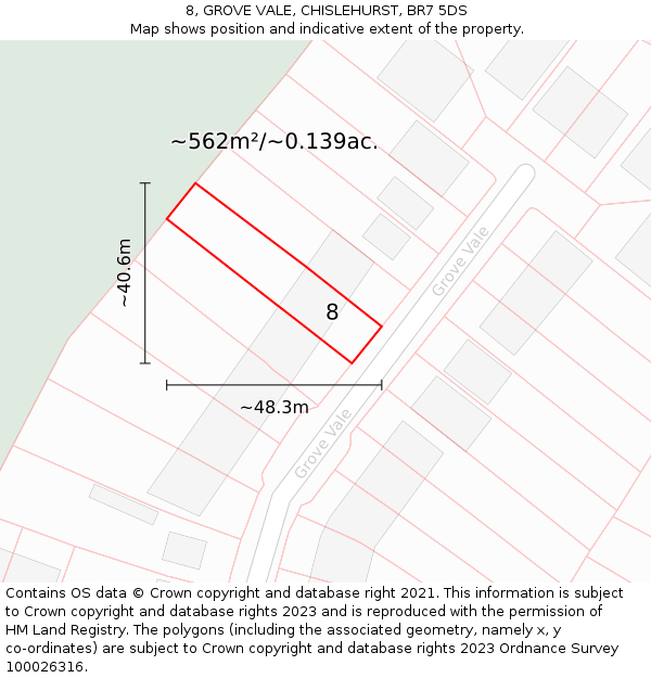 8, GROVE VALE, CHISLEHURST, BR7 5DS: Plot and title map