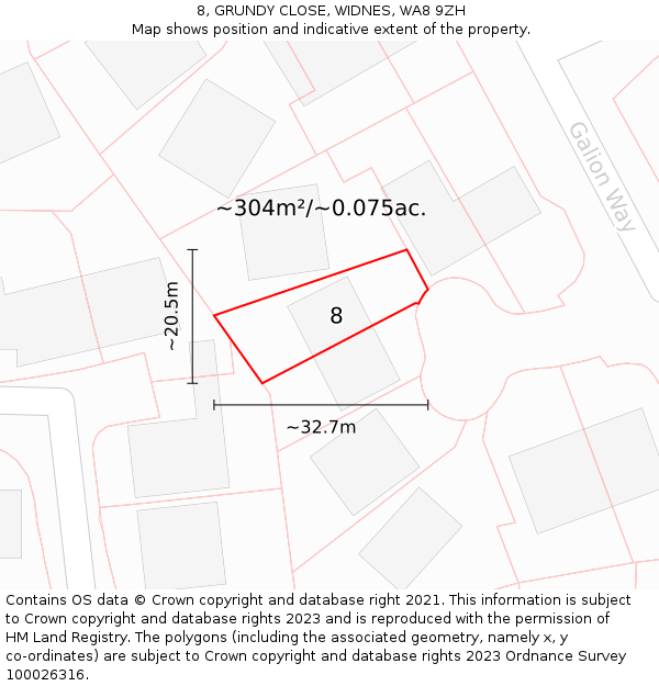 8, GRUNDY CLOSE, WIDNES, WA8 9ZH: Plot and title map