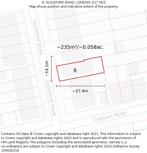 8, GUILDFORD ROAD, LONDON, E17 4DZ: Plot and title map