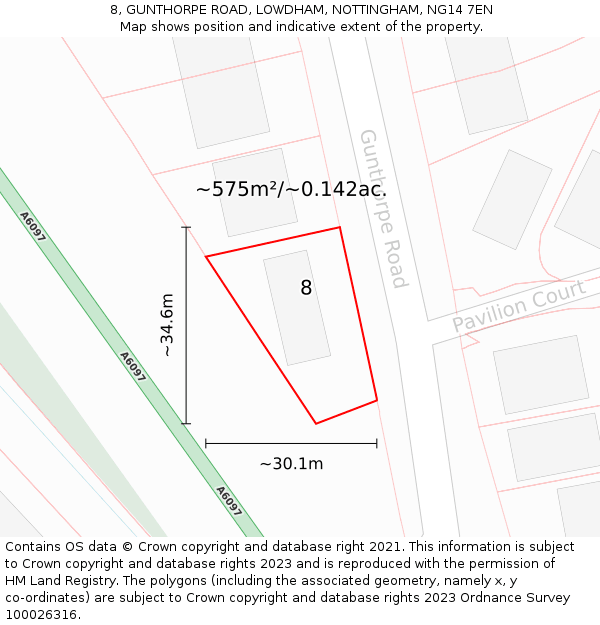 8, GUNTHORPE ROAD, LOWDHAM, NOTTINGHAM, NG14 7EN: Plot and title map