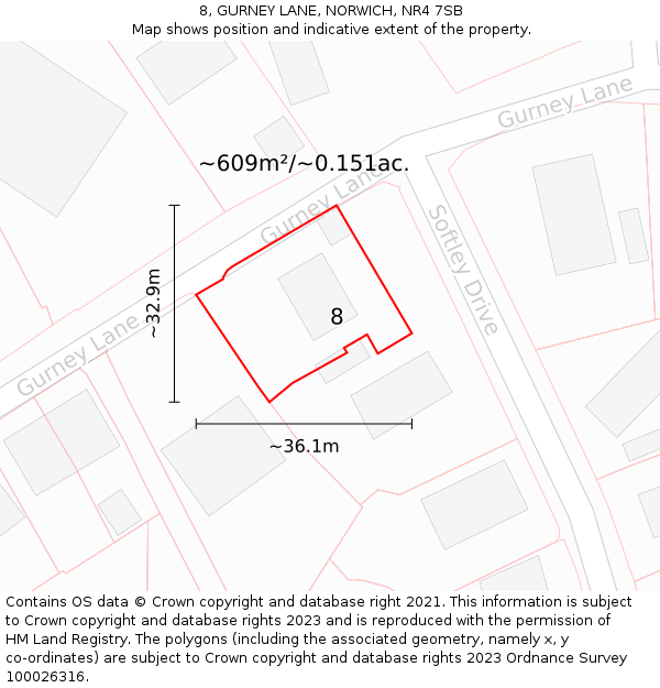 8, GURNEY LANE, NORWICH, NR4 7SB: Plot and title map