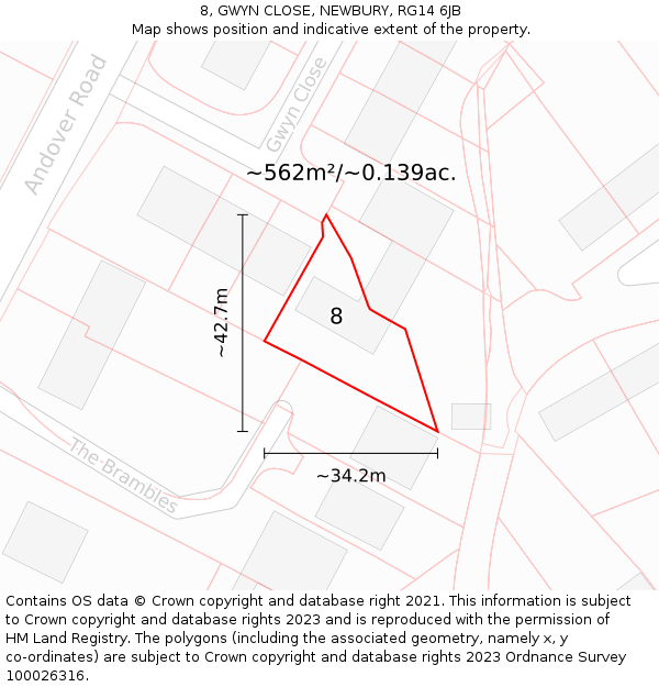 8, GWYN CLOSE, NEWBURY, RG14 6JB: Plot and title map