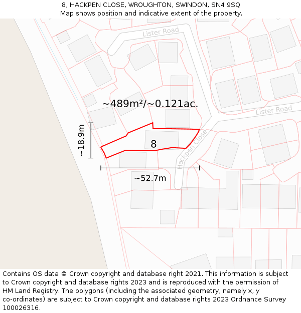 8, HACKPEN CLOSE, WROUGHTON, SWINDON, SN4 9SQ: Plot and title map