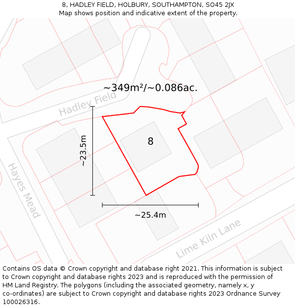 8, HADLEY FIELD, HOLBURY, SOUTHAMPTON, SO45 2JX: Plot and title map