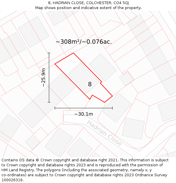 8, HADRIAN CLOSE, COLCHESTER, CO4 5GJ: Plot and title map