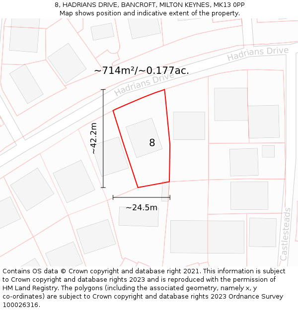 8, HADRIANS DRIVE, BANCROFT, MILTON KEYNES, MK13 0PP: Plot and title map