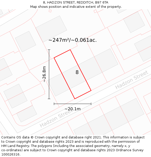 8, HADZON STREET, REDDITCH, B97 6TA: Plot and title map