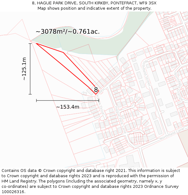 8, HAGUE PARK DRIVE, SOUTH KIRKBY, PONTEFRACT, WF9 3SX: Plot and title map