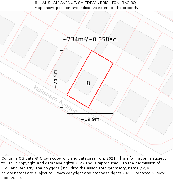 8, HAILSHAM AVENUE, SALTDEAN, BRIGHTON, BN2 8QH: Plot and title map