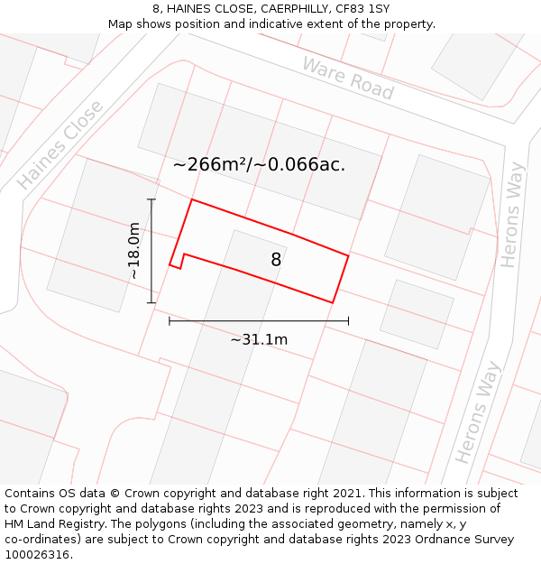 8, HAINES CLOSE, CAERPHILLY, CF83 1SY: Plot and title map