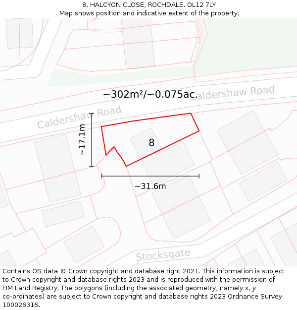 8, HALCYON CLOSE, ROCHDALE, OL12 7LY: Plot and title map