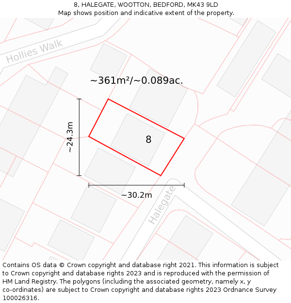 8, HALEGATE, WOOTTON, BEDFORD, MK43 9LD: Plot and title map