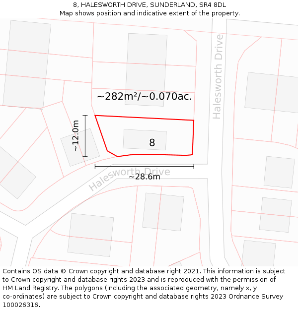 8, HALESWORTH DRIVE, SUNDERLAND, SR4 8DL: Plot and title map