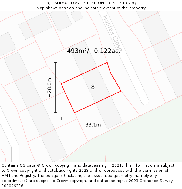 8, HALIFAX CLOSE, STOKE-ON-TRENT, ST3 7RQ: Plot and title map