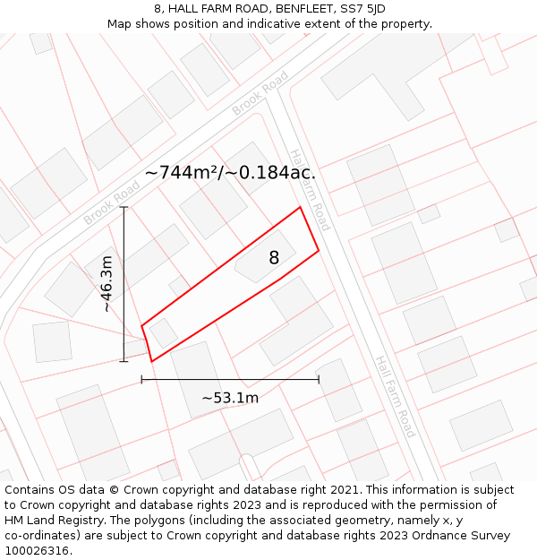 8, HALL FARM ROAD, BENFLEET, SS7 5JD: Plot and title map