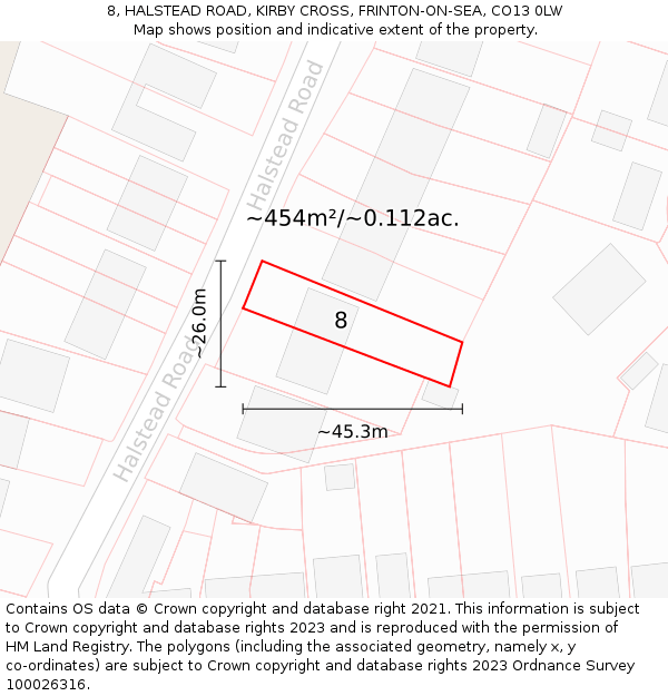 8, HALSTEAD ROAD, KIRBY CROSS, FRINTON-ON-SEA, CO13 0LW: Plot and title map