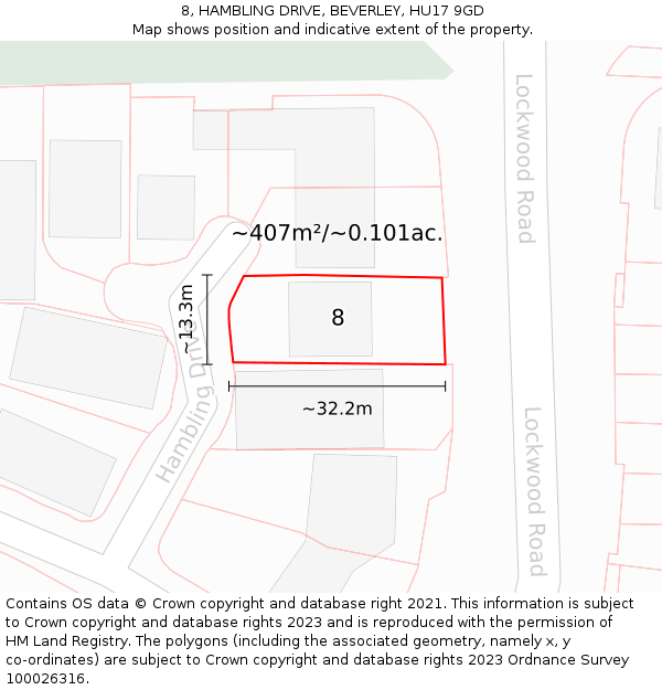 8, HAMBLING DRIVE, BEVERLEY, HU17 9GD: Plot and title map