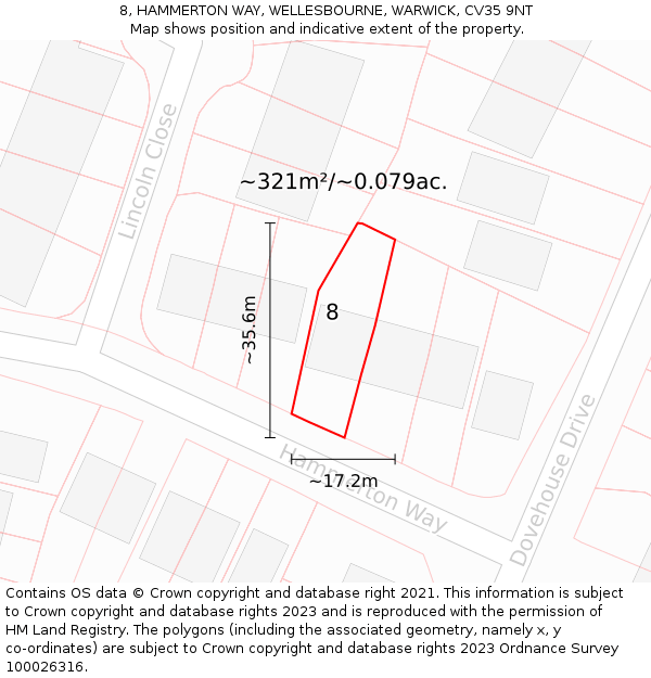 8, HAMMERTON WAY, WELLESBOURNE, WARWICK, CV35 9NT: Plot and title map