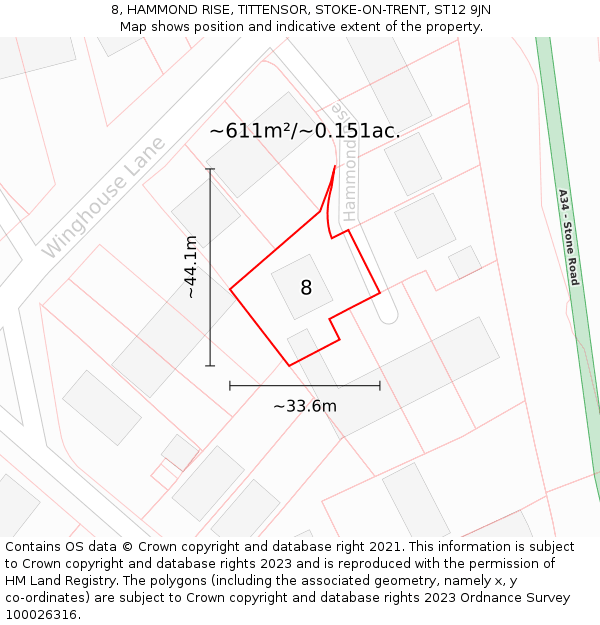 8, HAMMOND RISE, TITTENSOR, STOKE-ON-TRENT, ST12 9JN: Plot and title map