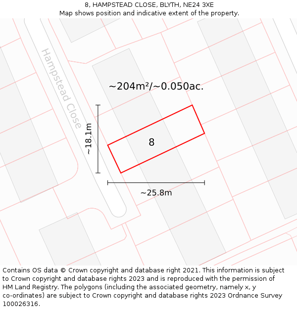 8, HAMPSTEAD CLOSE, BLYTH, NE24 3XE: Plot and title map