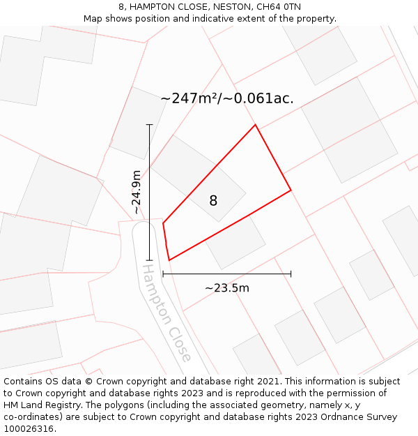 8, HAMPTON CLOSE, NESTON, CH64 0TN: Plot and title map