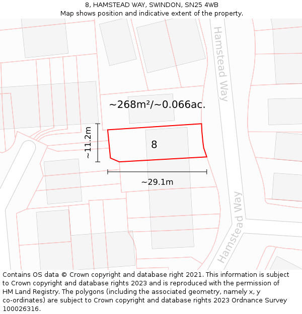 8, HAMSTEAD WAY, SWINDON, SN25 4WB: Plot and title map