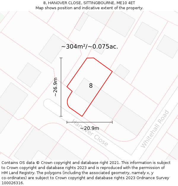 8, HANOVER CLOSE, SITTINGBOURNE, ME10 4ET: Plot and title map