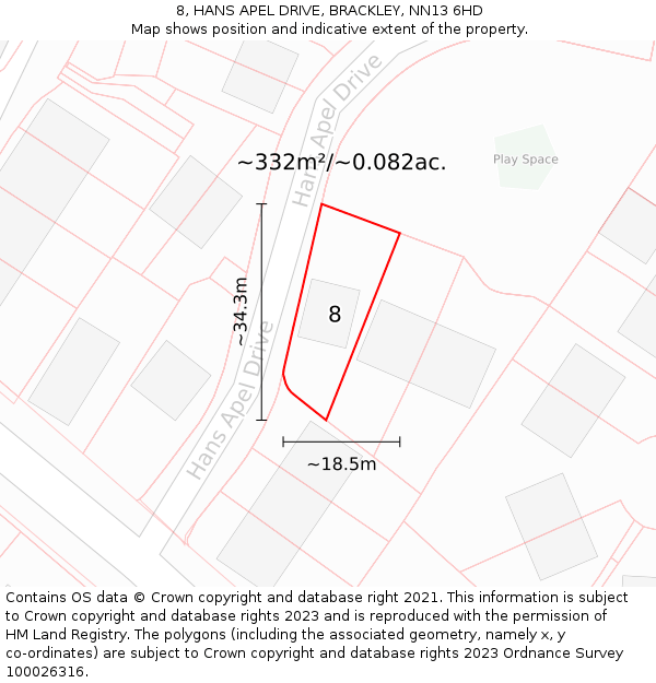 8, HANS APEL DRIVE, BRACKLEY, NN13 6HD: Plot and title map