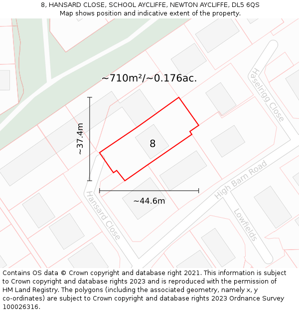 8, HANSARD CLOSE, SCHOOL AYCLIFFE, NEWTON AYCLIFFE, DL5 6QS: Plot and title map