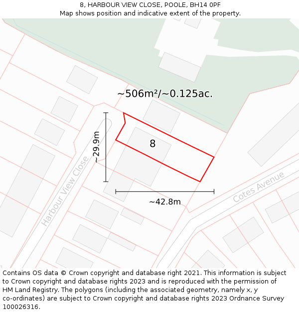 8, HARBOUR VIEW CLOSE, POOLE, BH14 0PF: Plot and title map