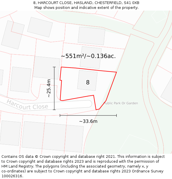 8, HARCOURT CLOSE, HASLAND, CHESTERFIELD, S41 0XB: Plot and title map