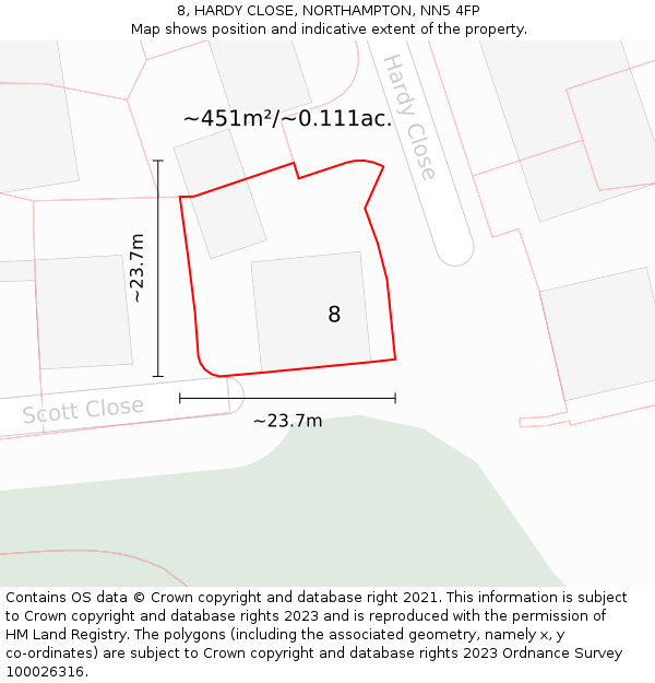 8, HARDY CLOSE, NORTHAMPTON, NN5 4FP: Plot and title map