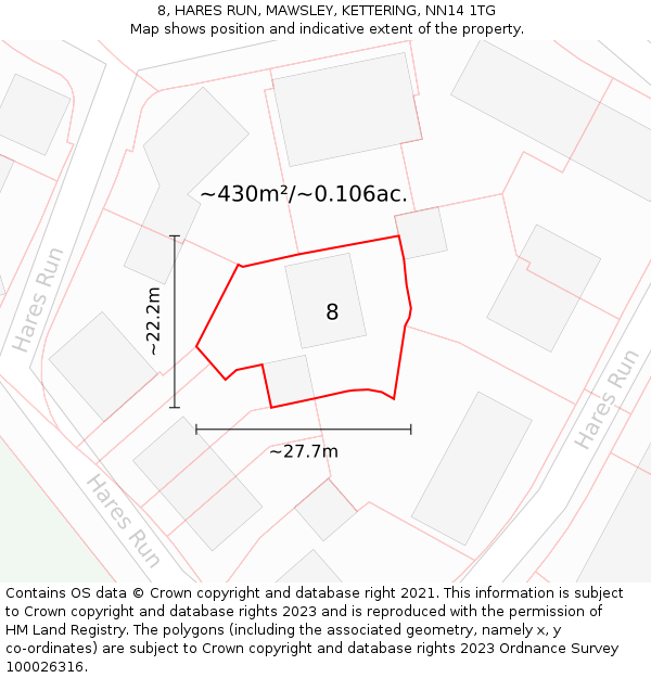 8, HARES RUN, MAWSLEY, KETTERING, NN14 1TG: Plot and title map