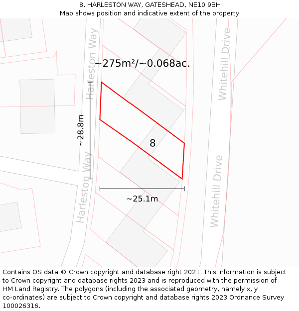 8, HARLESTON WAY, GATESHEAD, NE10 9BH: Plot and title map