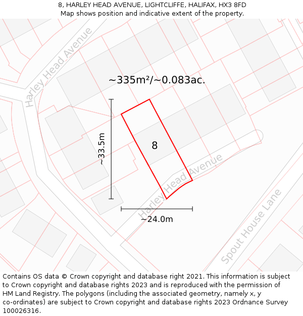 8, HARLEY HEAD AVENUE, LIGHTCLIFFE, HALIFAX, HX3 8FD: Plot and title map