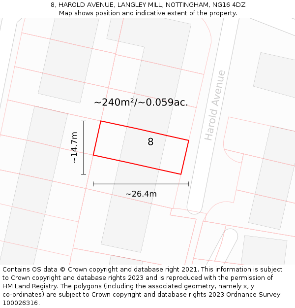 8, HAROLD AVENUE, LANGLEY MILL, NOTTINGHAM, NG16 4DZ: Plot and title map