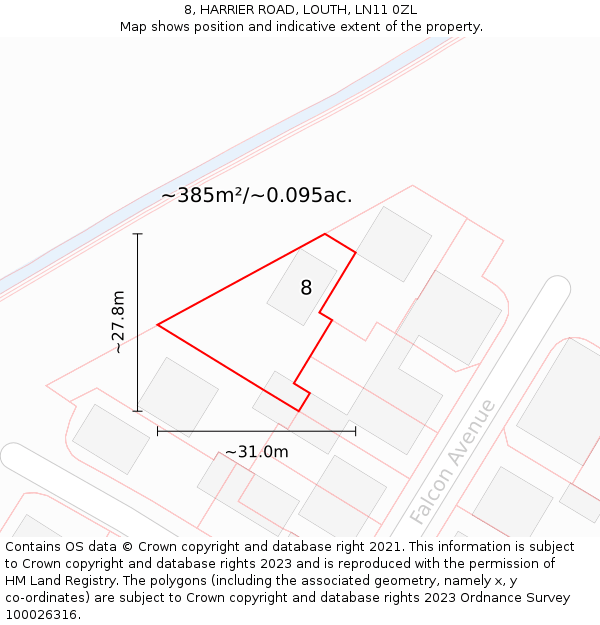 8, HARRIER ROAD, LOUTH, LN11 0ZL: Plot and title map