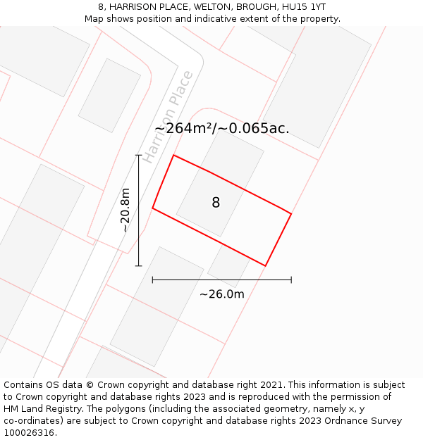 8, HARRISON PLACE, WELTON, BROUGH, HU15 1YT: Plot and title map