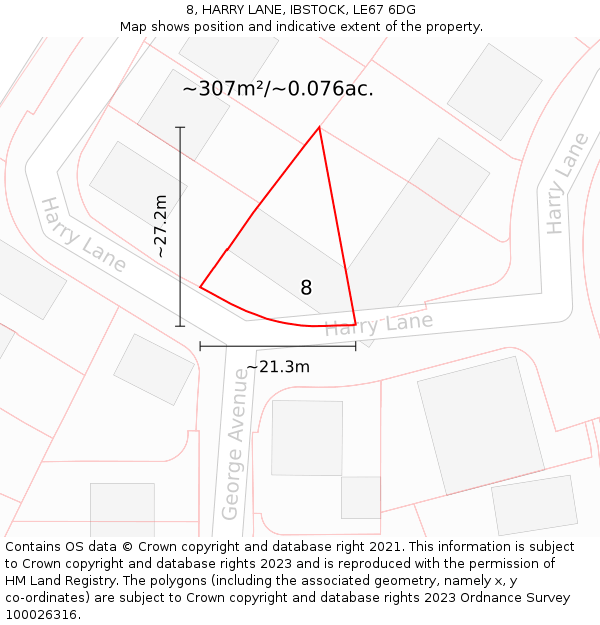 8, HARRY LANE, IBSTOCK, LE67 6DG: Plot and title map