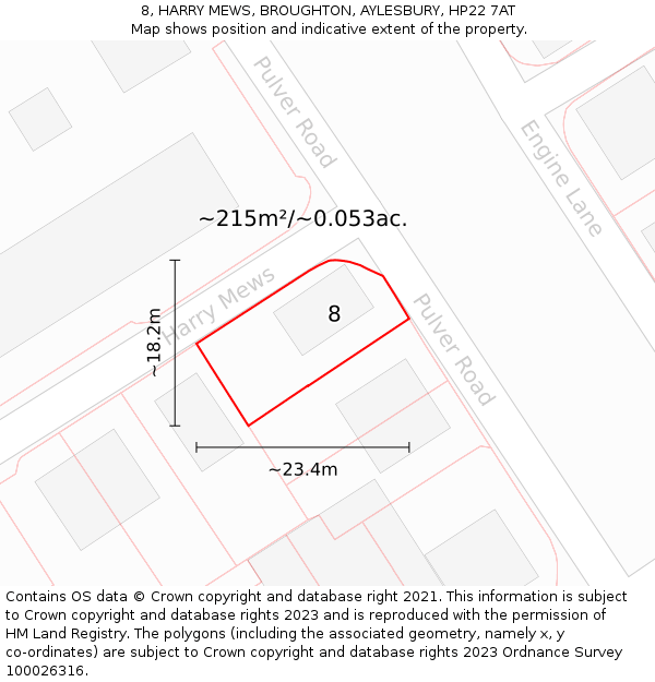 8, HARRY MEWS, BROUGHTON, AYLESBURY, HP22 7AT: Plot and title map