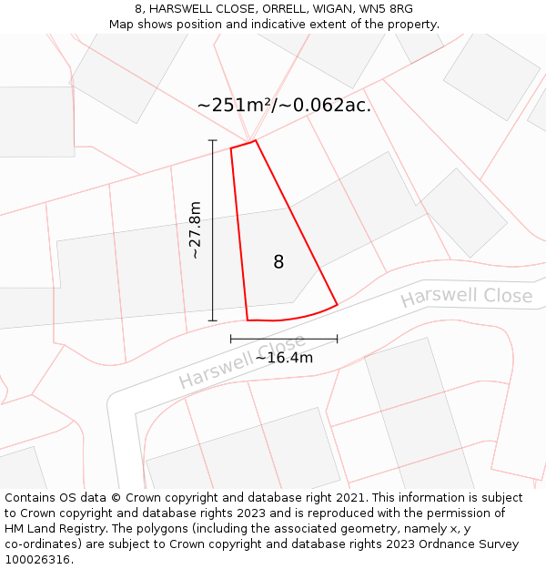 8, HARSWELL CLOSE, ORRELL, WIGAN, WN5 8RG: Plot and title map