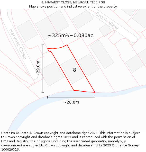 8, HARVEST CLOSE, NEWPORT, TF10 7GB: Plot and title map