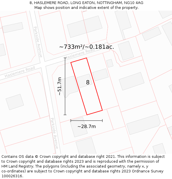 8, HASLEMERE ROAD, LONG EATON, NOTTINGHAM, NG10 4AG: Plot and title map