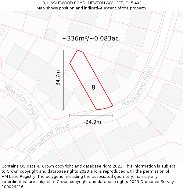 8, HASLEWOOD ROAD, NEWTON AYCLIFFE, DL5 4XF: Plot and title map