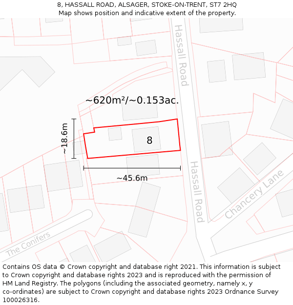 8, HASSALL ROAD, ALSAGER, STOKE-ON-TRENT, ST7 2HQ: Plot and title map