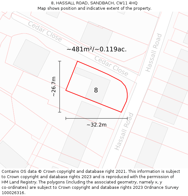 8, HASSALL ROAD, SANDBACH, CW11 4HQ: Plot and title map