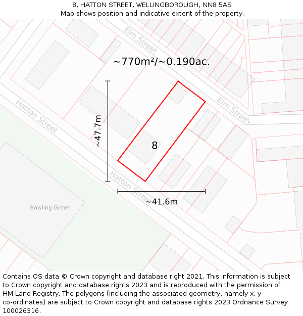 8, HATTON STREET, WELLINGBOROUGH, NN8 5AS: Plot and title map