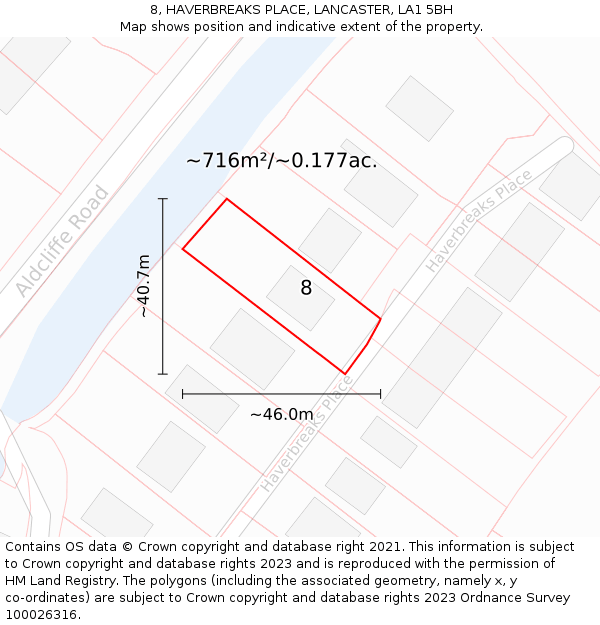 8, HAVERBREAKS PLACE, LANCASTER, LA1 5BH: Plot and title map