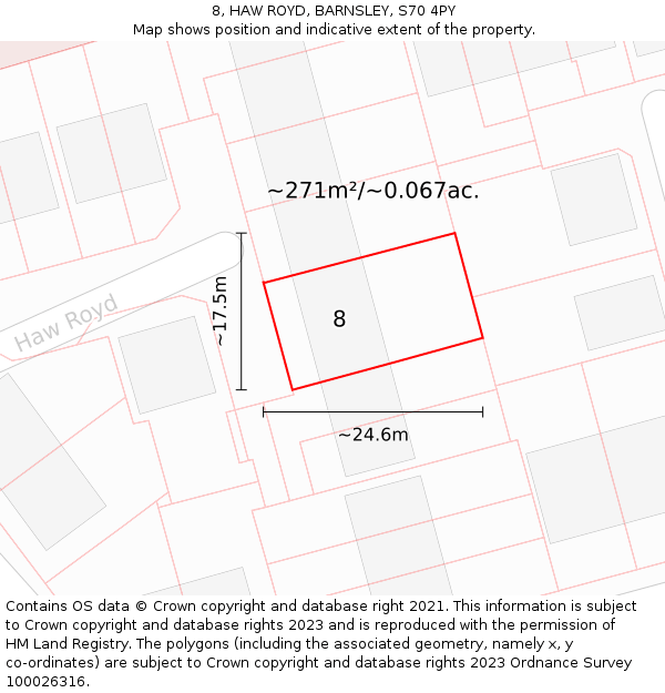 8, HAW ROYD, BARNSLEY, S70 4PY: Plot and title map