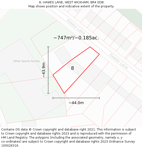 8, HAWES LANE, WEST WICKHAM, BR4 0DB: Plot and title map